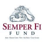 Logo of the Semper Fi Fund featuring two hands clasping with an eagle overhead, surrounded by text and branch names: Army, Marine Corps, Navy, Air Force, Coast Guard.