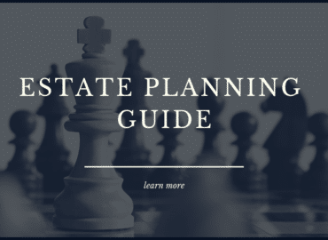 A promotional graphic for an estate planning guide featuring a close-up of a king chess piece on a chessboard, with the text "Southern California Estate Planning Guide" and a "learn more" button.