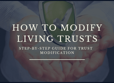 A banner image featuring hands cradling a protective shield symbol, with text overlay saying "How to Modify a Living Trust - Step-by-Step Guide for Trust Modification".