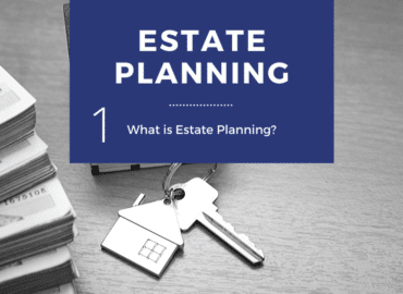 A visual presentation slide titled "Estate Planning" with the question "What is Estate Planning?" next to a stack of cash and house keys on a table.