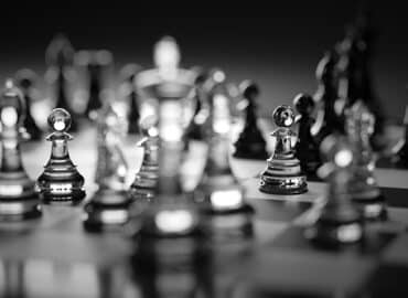 Chess game. Strategic desicion making. Plan and competition concept. Black and white.